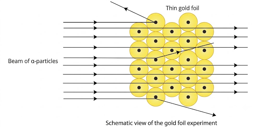 Figure 8.4: Schematic view of the gold foil experiment